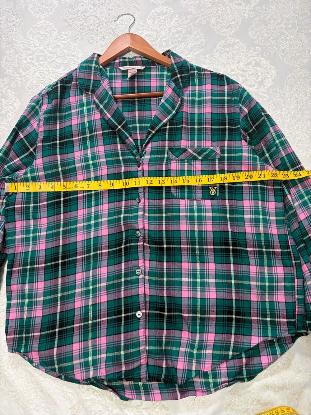 Victorias Secret Cotton Modal Emerald Green & Pink Plaid Pajama Set Medium - Picture 11 of 13